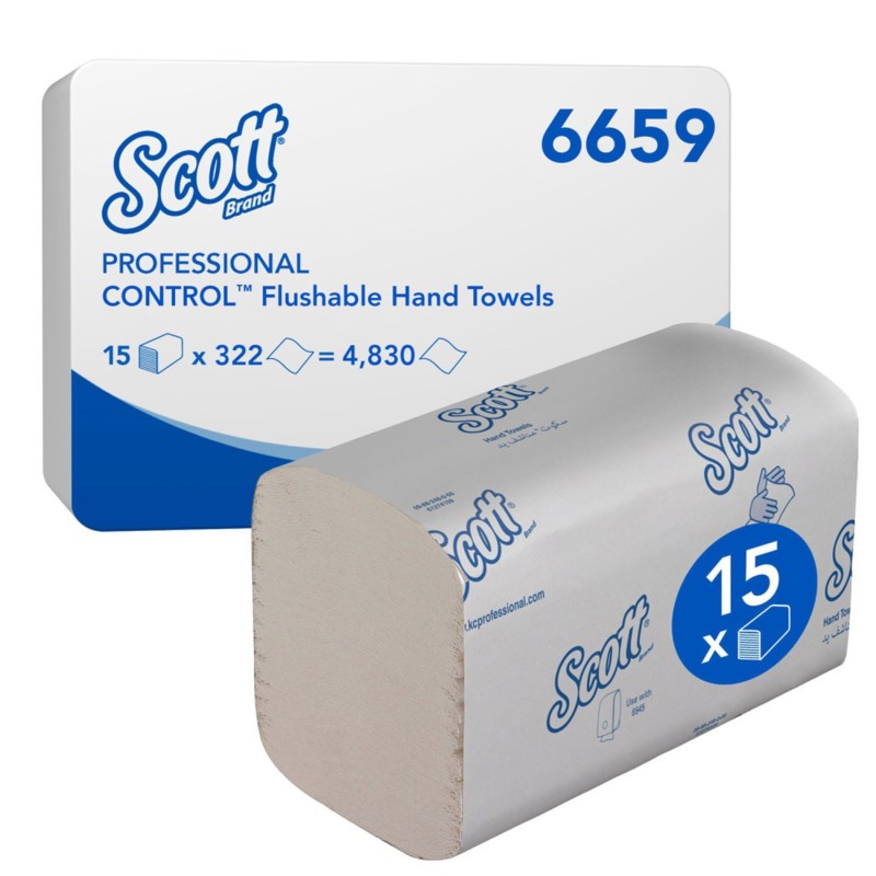 Scott Essuie-mains Control 6659 simple épaisseur 322 feuilles enchevêtrées 220 mm Blanc - lot de 15
