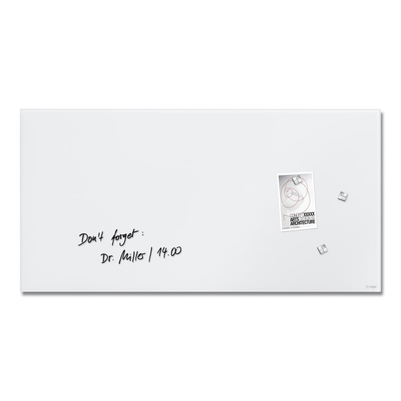 Sigel Tableau blanc mat verre trempé - Surface magnétique - L.100 x H.65 cm
