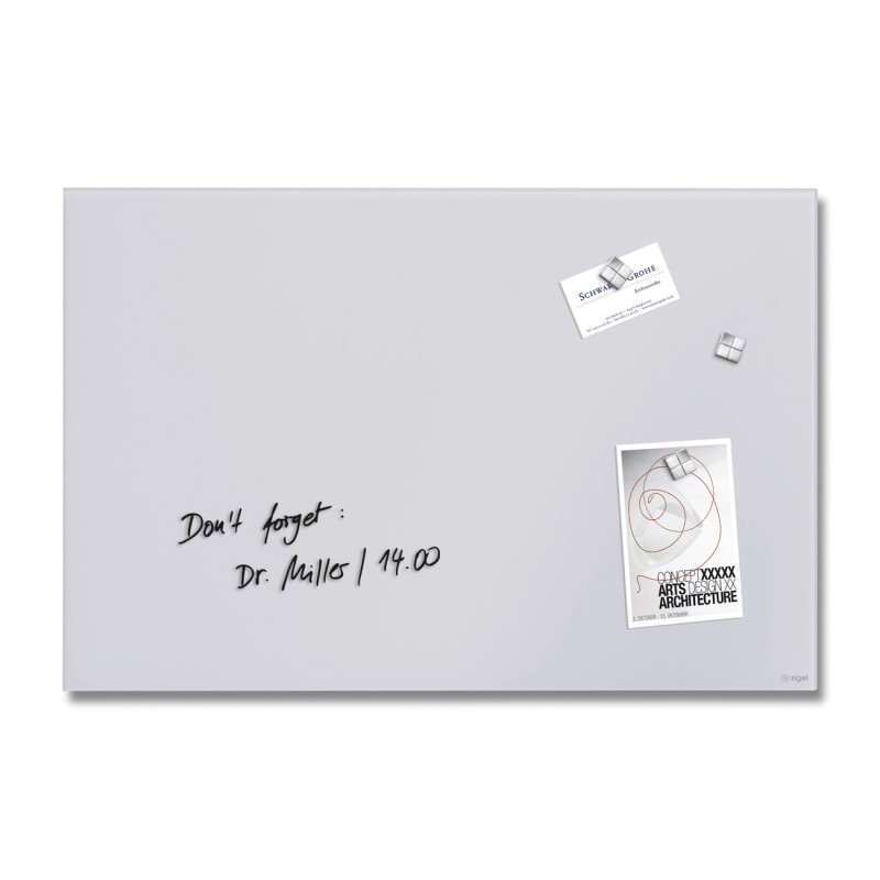 Sigel Tableau verre trempé Boost Mat - Surface magnétique - Gris - L.60 x H.40 cm