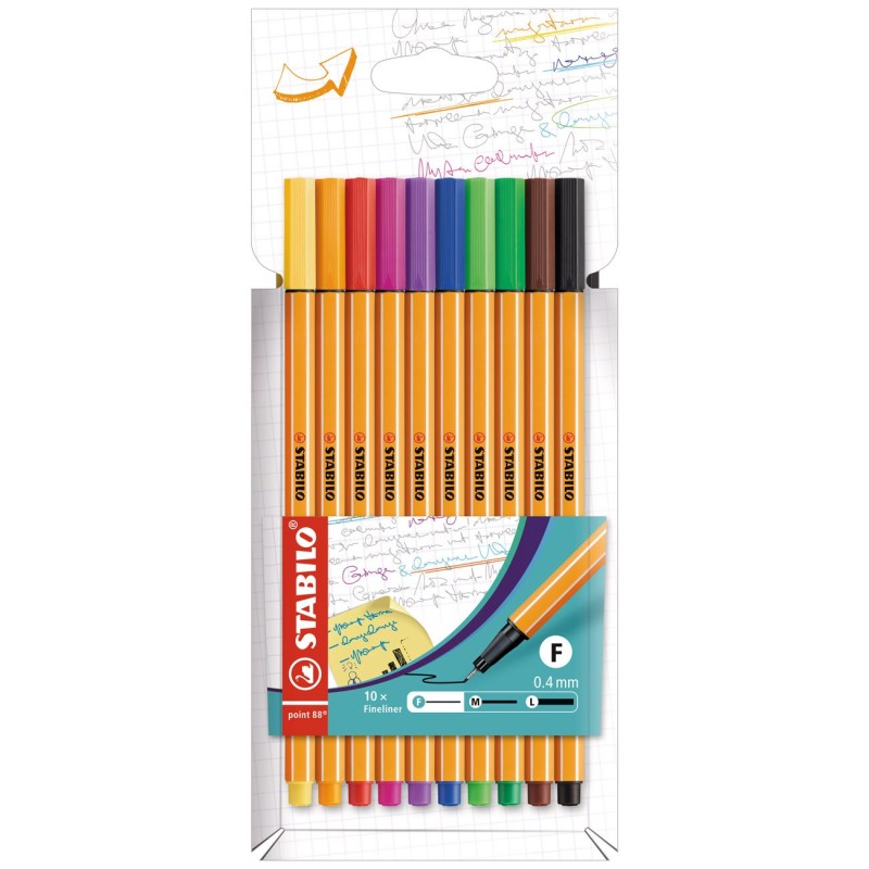 Stabilo Stylo-feutre Point 88 pointe fine 0,4 mm - Pochette de 10 coloris assortis