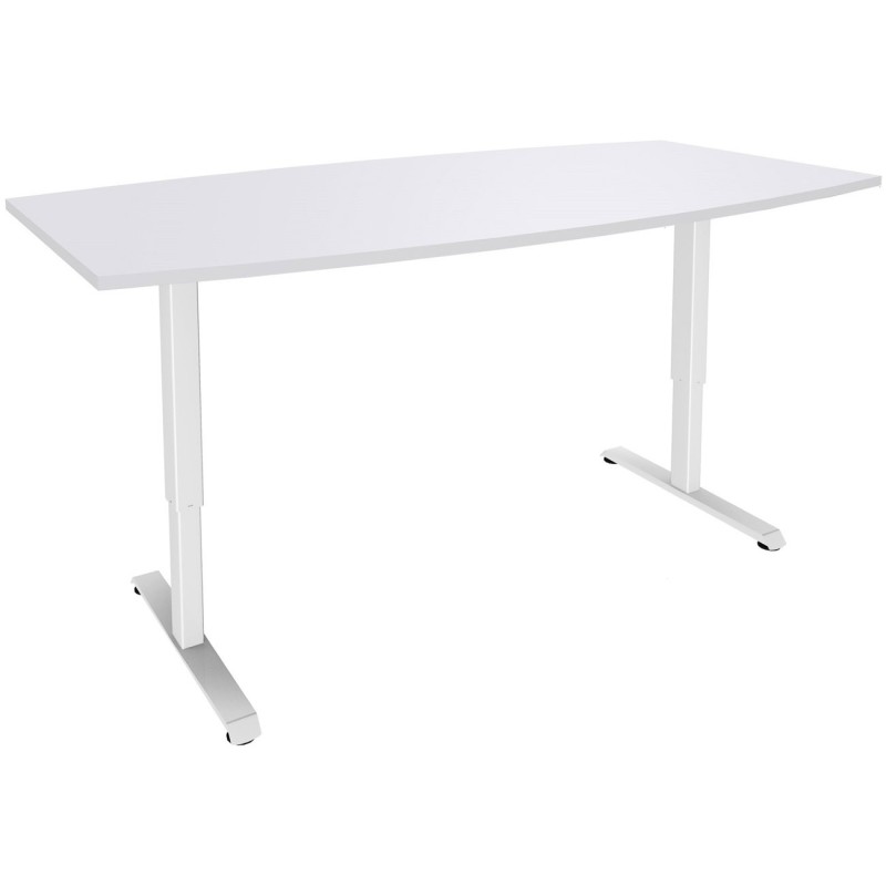 Table assis-debout tonneau Actual - Réglage électrique en hauteur - L.200 x P.100 cm - Plateau Blanc - Pieds métal Blanc