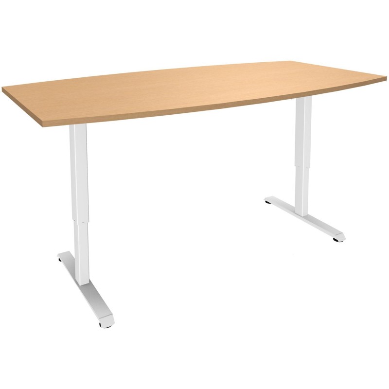 Table assis-debout tonneau Actual - Réglage électrique en hauteur - L.200 x P.100 cm - Plateau Hêtre - Pieds métal Blanc