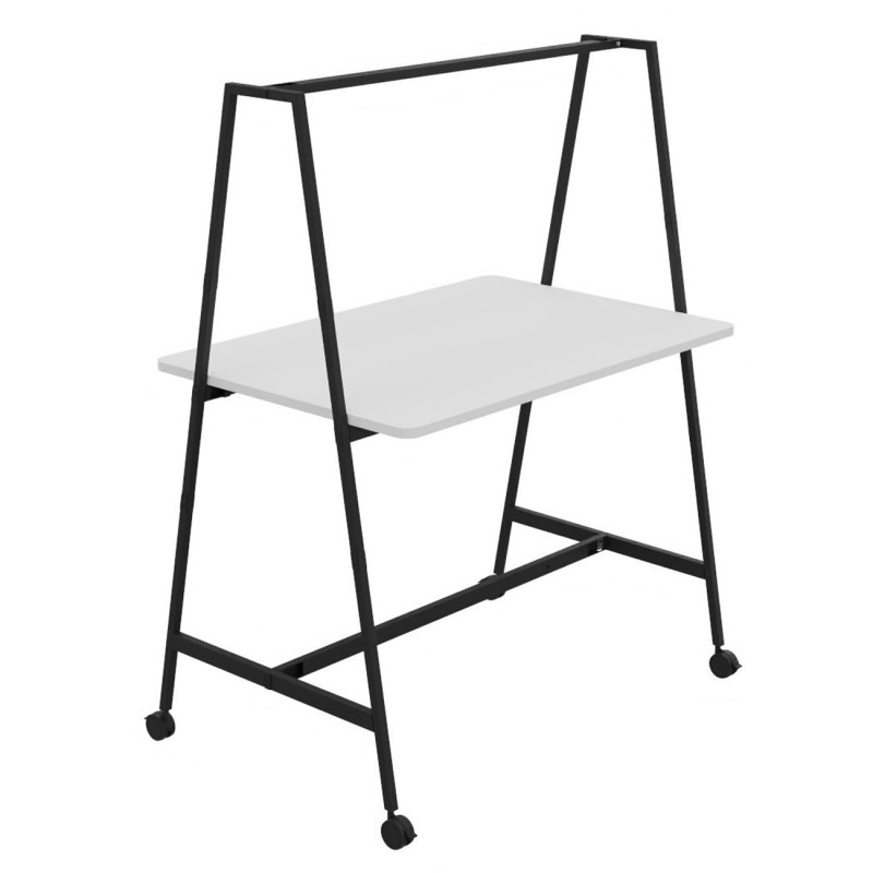 Table de coworking mobile rectangle Alto sans électrification - H. 105 x L. 140 x P. 90 cm - Plateau Blanc - Pieds Noir