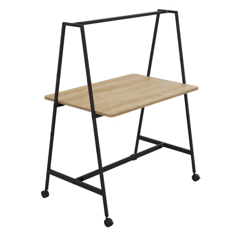 Table de coworking mobile rectangle Alto sans électrification - H. 105 x L. 140 x P. 90 cm - Plateau Chêne Nebraska - Pieds Noir