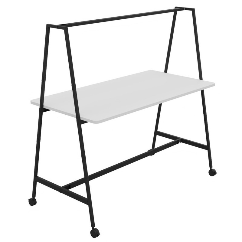 Table de coworking mobile rectangle Alto sans électrification - H. 105 x L. 180 x P. 90 cm - Plateau Blanc - Pieds Noir