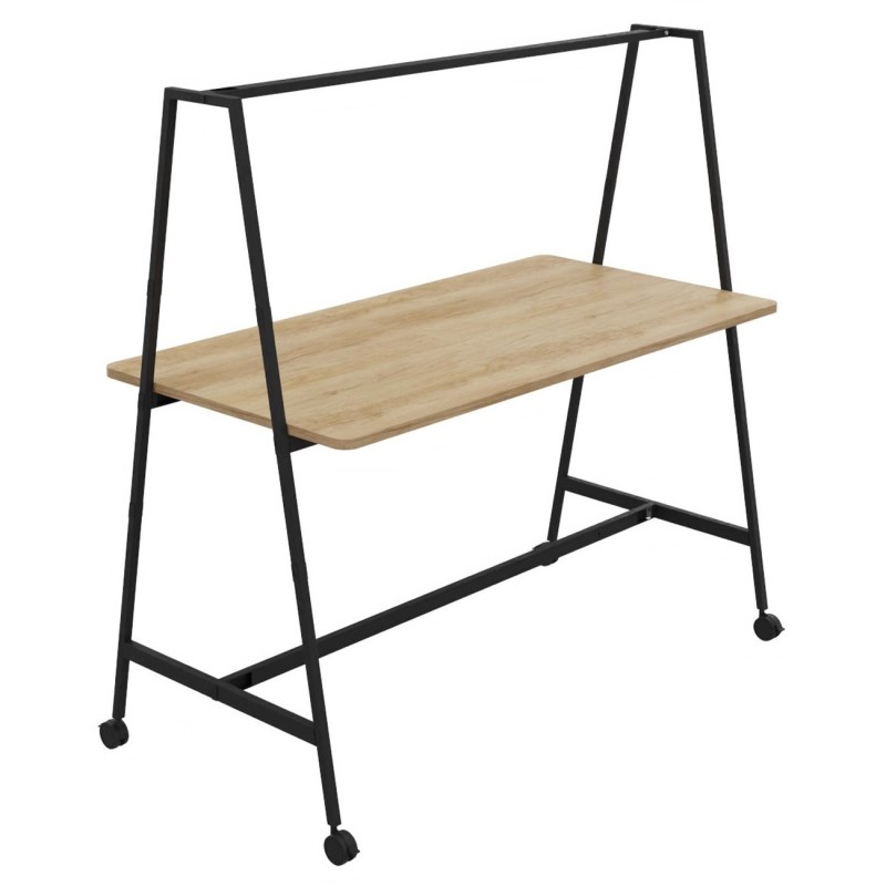 Table de coworking mobile rectangle Alto sans électrification - H. 105 x L. 180 x P. 90 cm - Plateau Chêne Nebraska - Pieds Noir