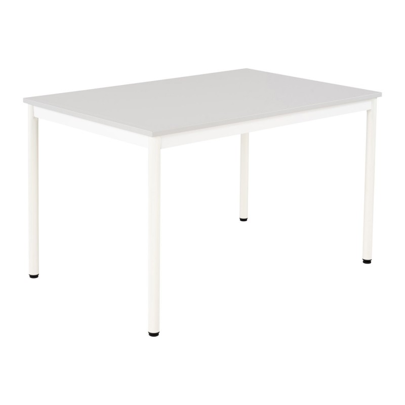 Table de restauration Budget 120 x 80 cm - Plateau stratifié Gris - Pieds métal Blanc