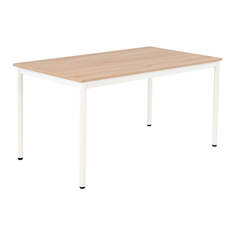 Table de restauration Budget 140 x 80 cm - Plateau stratifié Chêne - Pieds métal Blanc