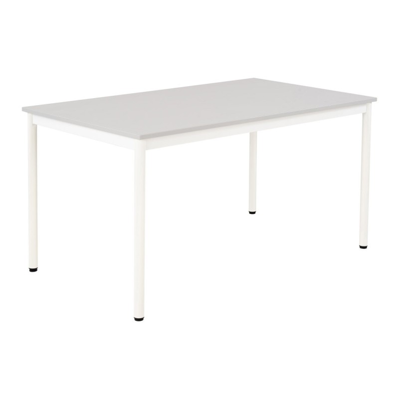Table de restauration Budget 140 x 80 cm - Plateau stratifié Gris - Pieds métal Blanc