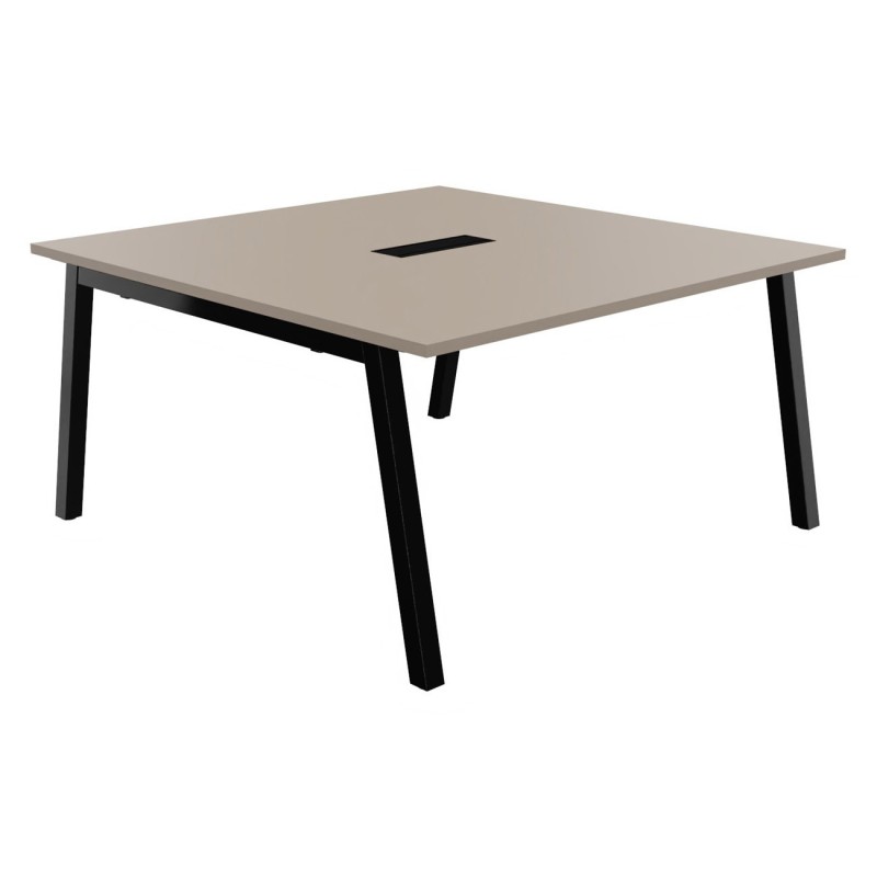 Table de réunion Burocolor A avec trappe d'accès - L.140 x P.143 cm - Plateau Argile - Pieds Noir