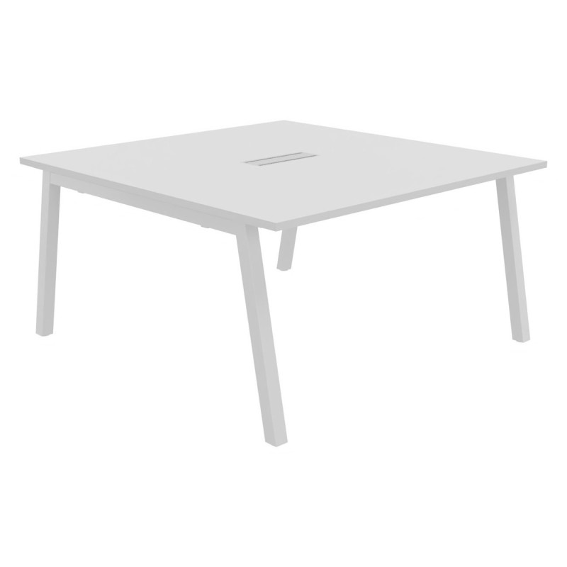 Table de réunion Burocolor A avec trappe d'accès - L.140 x P.143 cm - Plateau Blanc - Pieds Blanc