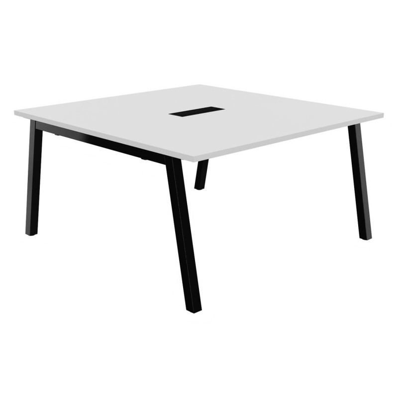 Table de réunion Burocolor A avec trappe d'accès - L.140 x P.143 cm - Plateau Blanc - Pieds Noir
