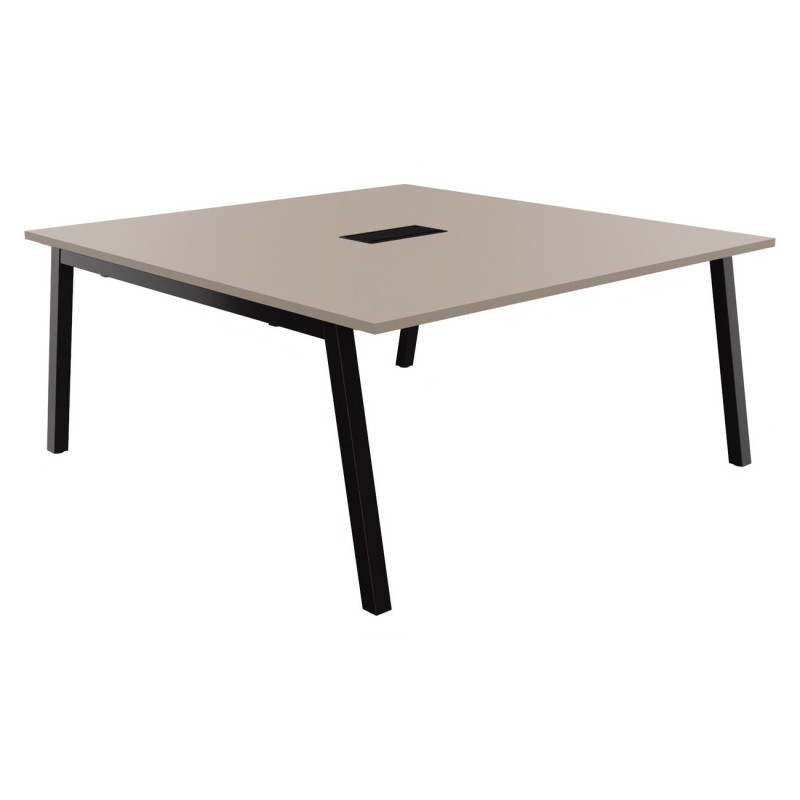 Table de réunion Burocolor A avec trappe d'accès - L.160 x P.163 cm - Plateau Argile - Pieds Noir