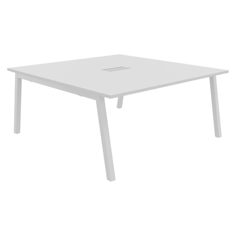 Table de réunion Burocolor A avec trappe d'accès - L.160 x P.163 cm - Plateau Blanc - Pieds Blanc