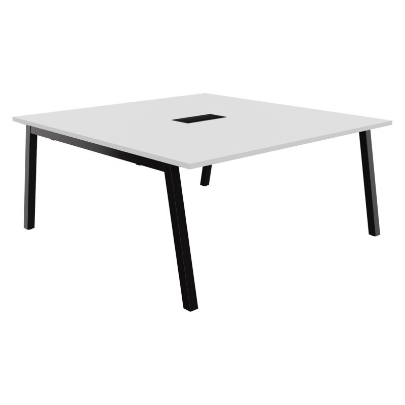 Table de réunion Burocolor A avec trappe d'accès - L.160 x P.163 cm - Plateau Blanc - Pieds Noir