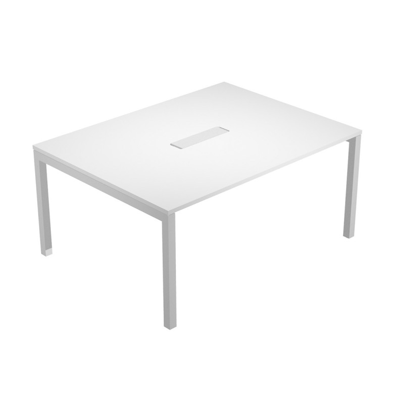 Table de réunion Eminence - L.160 x P.120 cm - Trappe d’accès centrale - Plateau Blanc - Pieds Aluminium