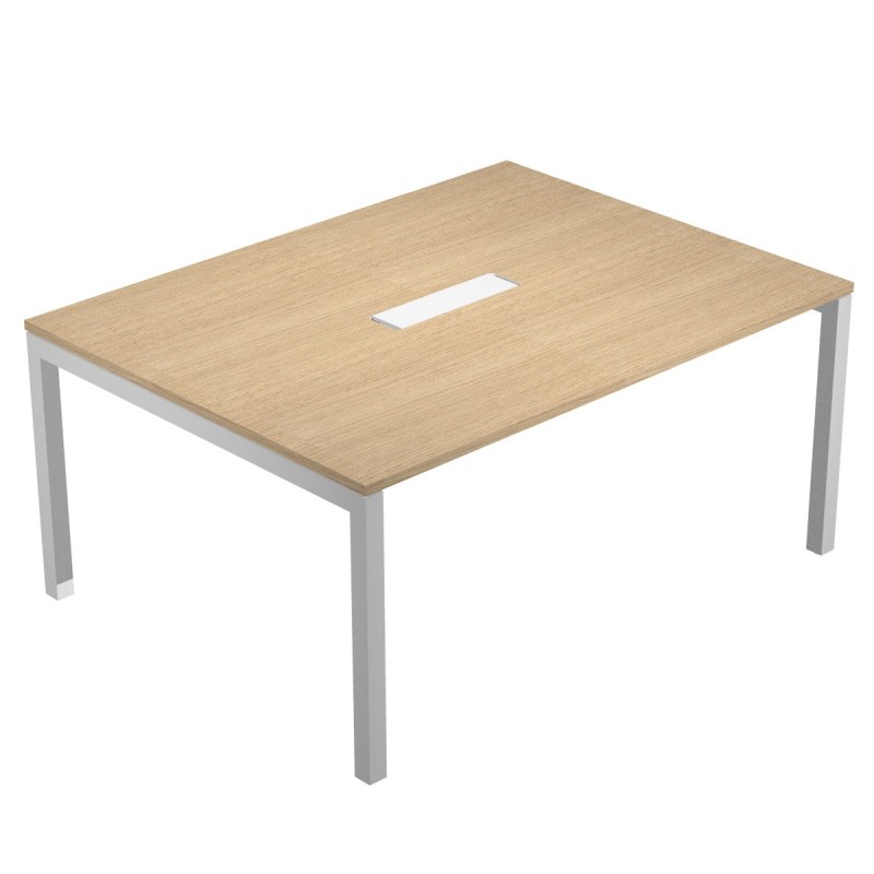 Table de réunion Eminence - L.160 x P.120 cm - Trappe d’accès centrale - Plateau Chêne - Pieds Aluminium
