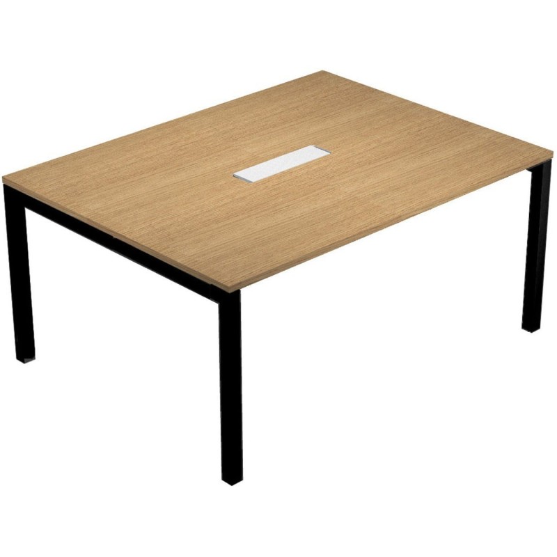 Table de réunion Eminence - L.160 x P.120 cm - Trappe d’accès centrale - Plateau Chêne canadien - Pieds Noir