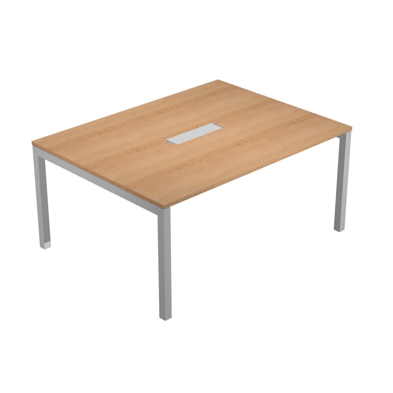 Table de réunion Eminence - L.160 x P.120 cm - Trappe d’accès centrale - Plateau Hêtre - Pieds Aluminium
