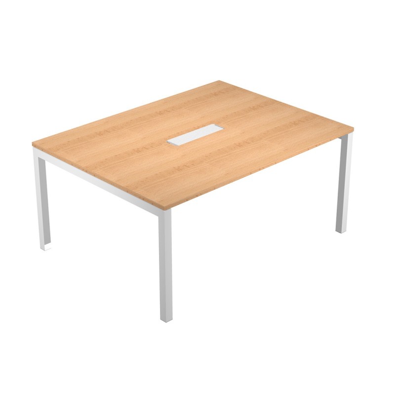 Table de réunion Eminence - L.160 x P.120 cm - Trappe d’accès centrale - Plateau Hêtre - Pieds Blanc
