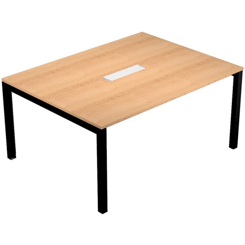 Table de réunion Eminence - L.160 x P.120 cm - Trappe d’accès centrale - Plateau Hêtre - Pieds Noir