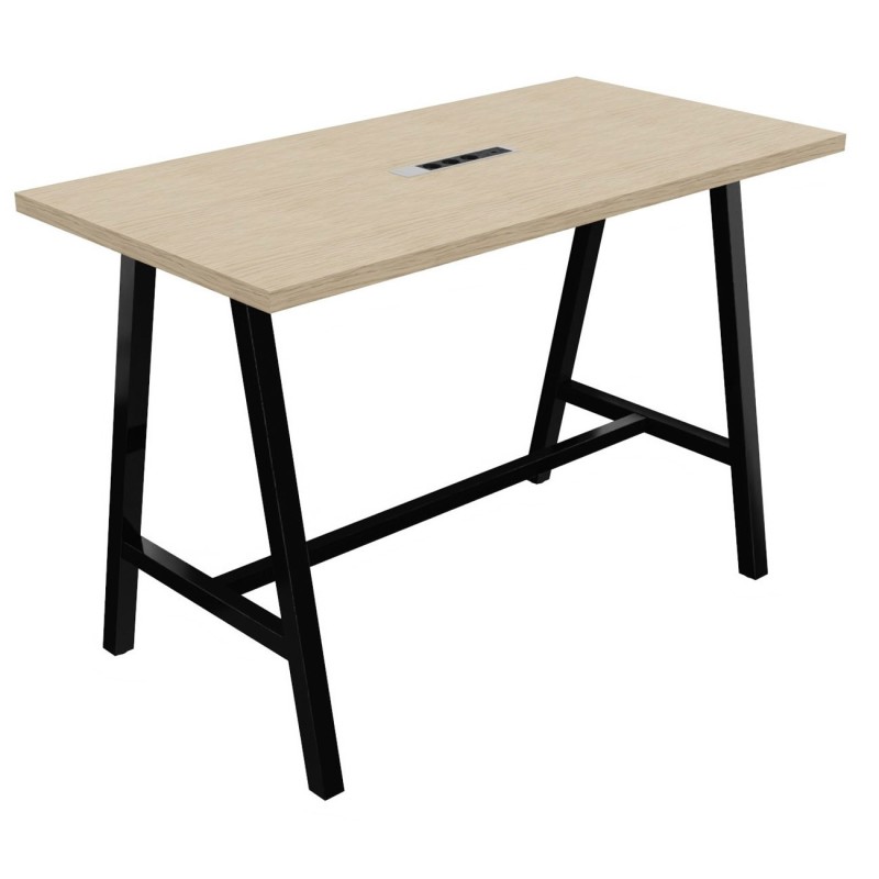 Table de réunion coworking Cohésion H.107 x L.160 x P.80 cm avec électrification - Plateau Chêne - Pieds Noir