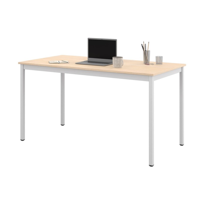 Table de réunion modulable rectangle - L.140 x P.70 cm - Plateau Erable - Pieds Blanc