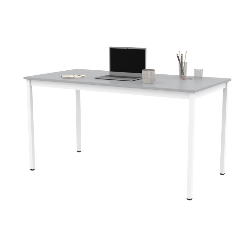 Table de réunion modulable rectangle - L.140 x P.70 cm - Plateau Gris - Pieds Blanc