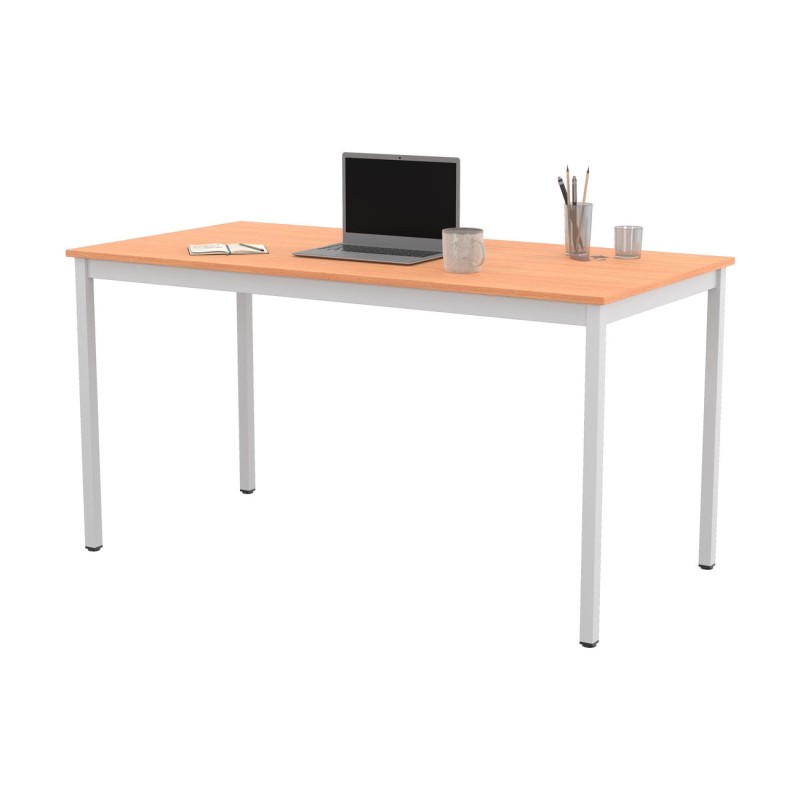 Table de réunion modulable rectangle - L.140 x P.70 cm - Plateau Hêtre - Pieds Blanc