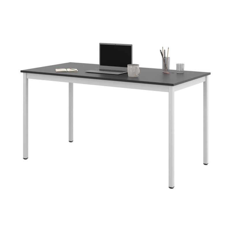 Table de réunion modulable rectangle - L.140 x P.70 cm - Plateau Noir - Pieds Blanc