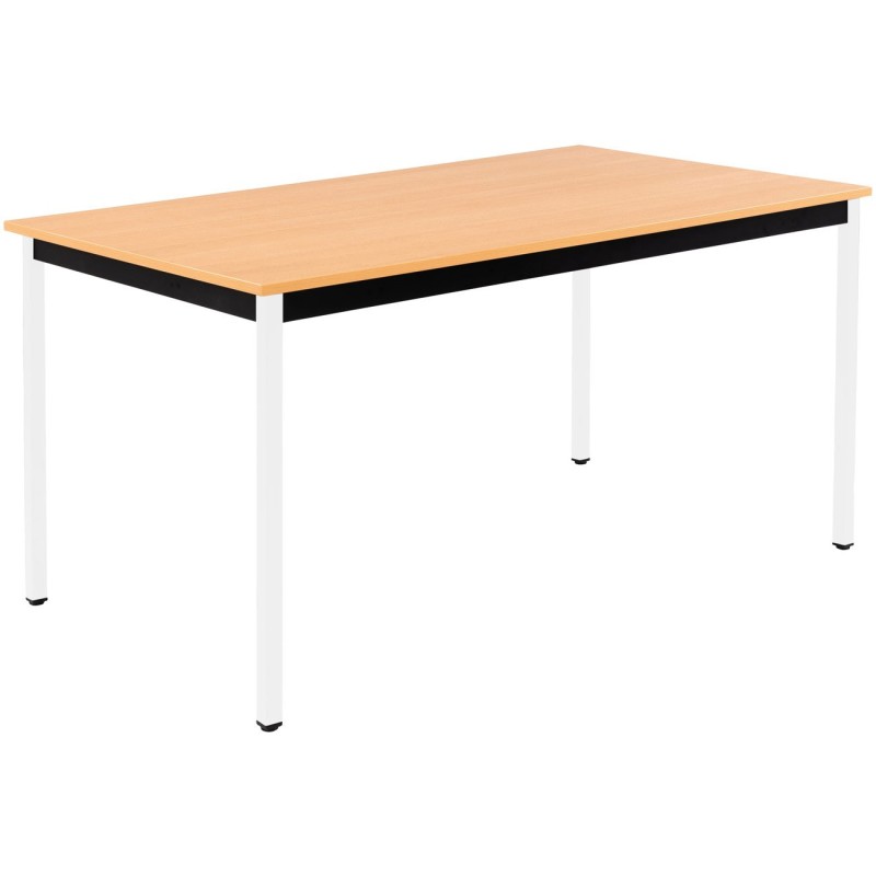 Table de réunion modulable rectangle - L.160 x P.80 cm - Plateau Hêtre - Pieds Blanc