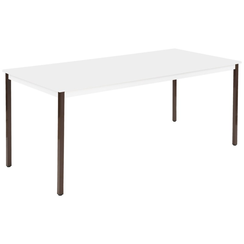 Table de réunion modulable rectangle - L.180 x P.80 cm - Plateau Blanc - Pieds Brun