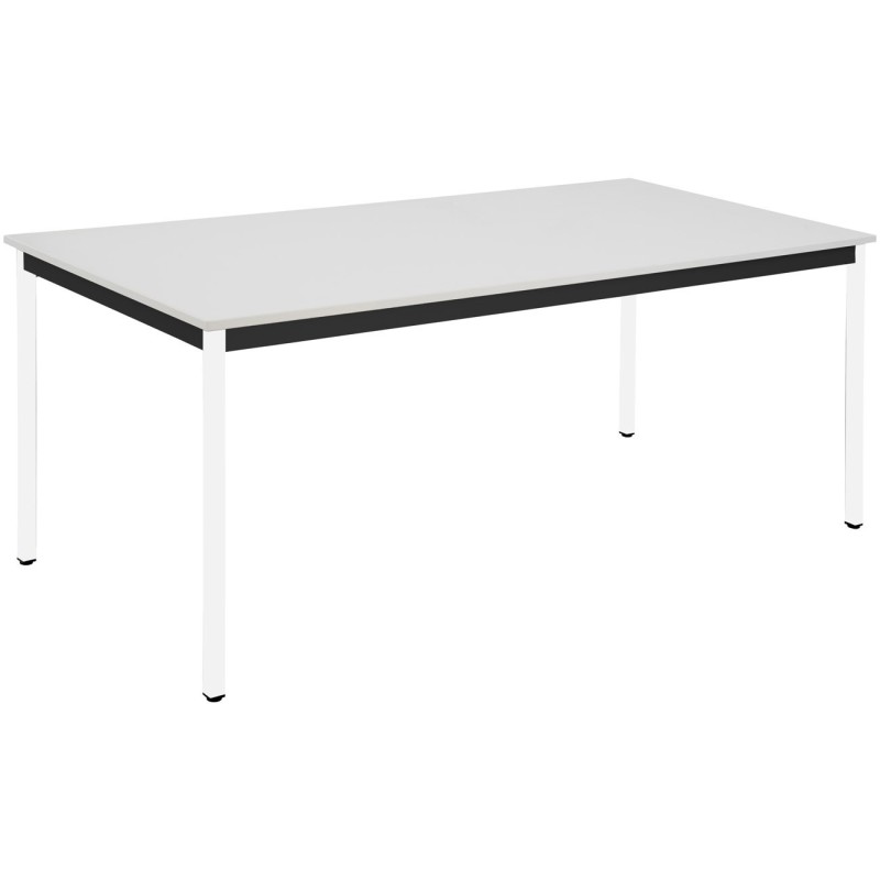 Table de réunion modulable rectangle - L.180 x P.80 cm - Plateau Gris - Pieds Blanc