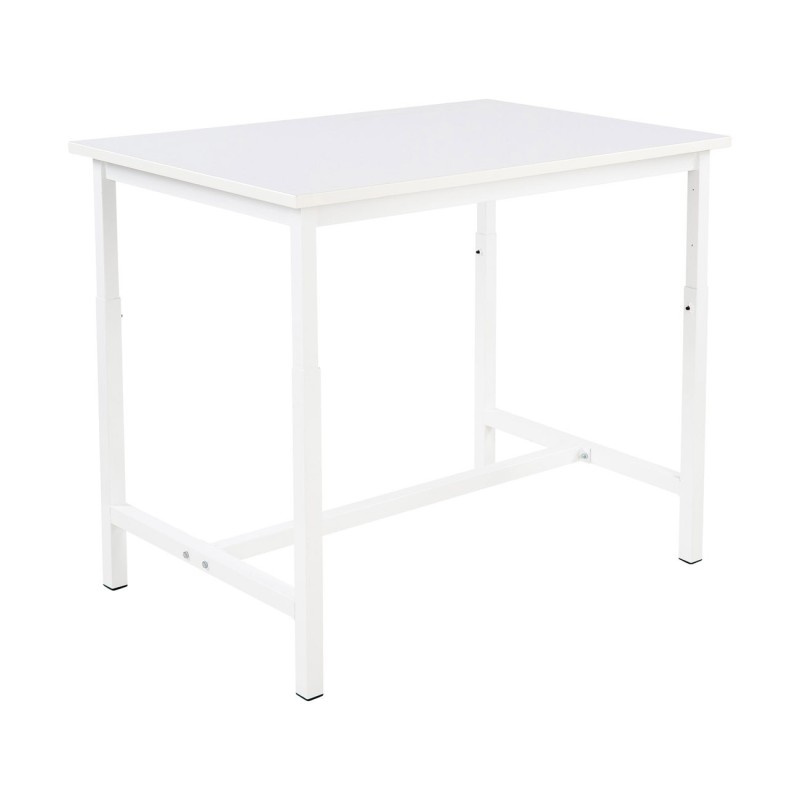 Table haute de travail Budget L.120 x P.80 cm - Hauteur réglable de 75 à 100 cm - Plateau Blanc - Pieds Blanc