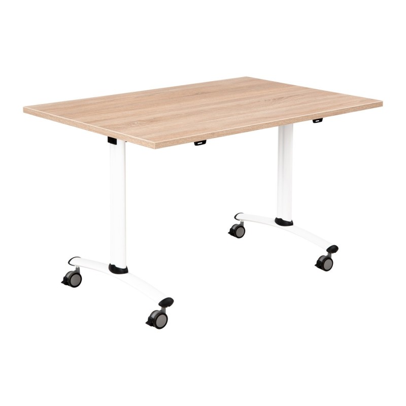 Table mobile rabattable - L.120 x P.80 cm - Plateau Chêne canadien - Pieds Blanc
