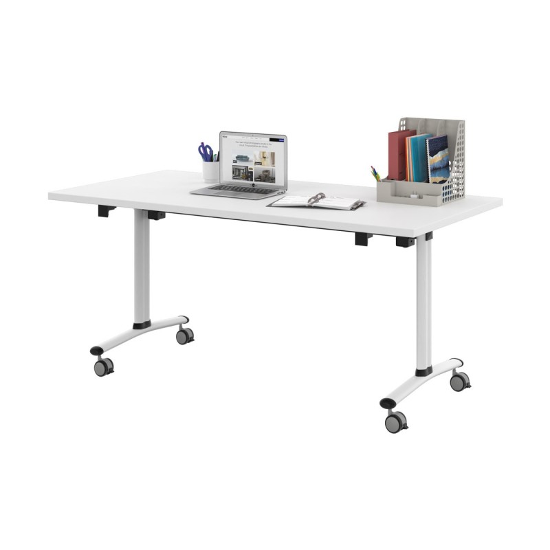 Table mobile rabattable - L.160 x P.80 cm - Plateau Blanc - Pieds Blanc