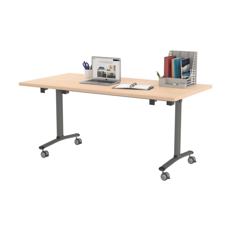 Table mobile rabattable - L.160 x P.80 cm - Plateau Chêne - Pieds Aluminium