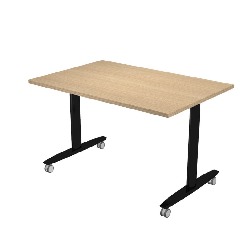 Table rabattable à roulettes PRATIC - L.120 x P.80 cm - Plateau Chêne - Pieds Noir