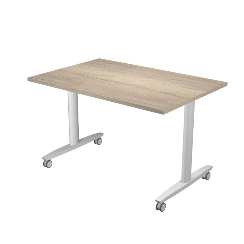 Table rabattable à roulettes PRATIC - L.120 x P.80 cm - Plateau Chêne Canadien - Pieds Aluminium