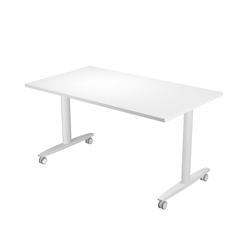 Table rabattable à roulettes PRATIC - L.140 x P.80 cm - Plateau Blanc - Pieds Aluminium