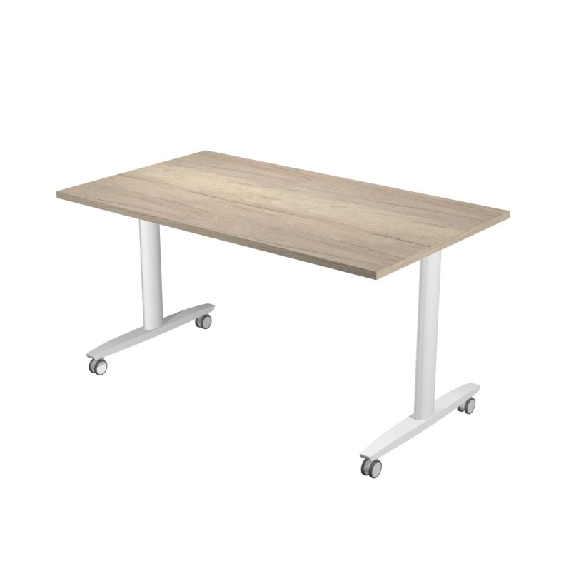 Table rabattable à roulettes PRATIC - L.140 x P.80 cm - Plateau Chêne Canadien - Pieds Blanc