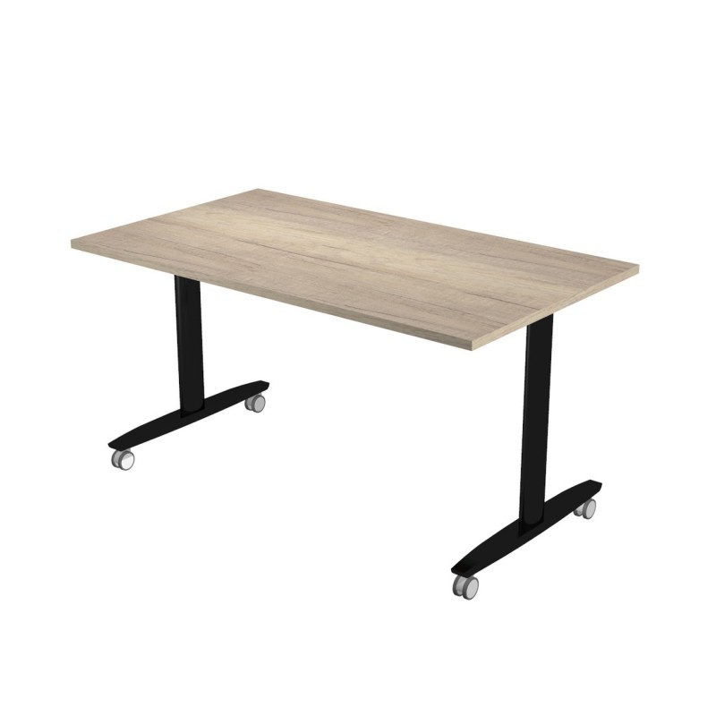 Table rabattable à roulettes PRATIC - L.140 x P.80 cm - Plateau Chêne Canadien - Pieds Noir