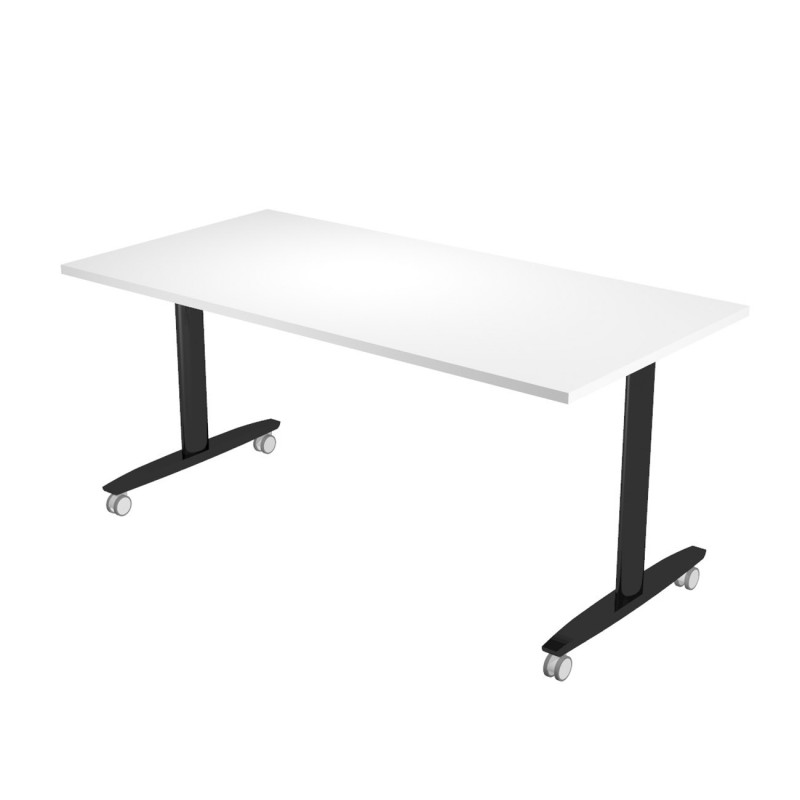 Table rabattable à roulettes PRATIC - L.160 x P.80 cm - Plateau Blanc - Pieds Noir