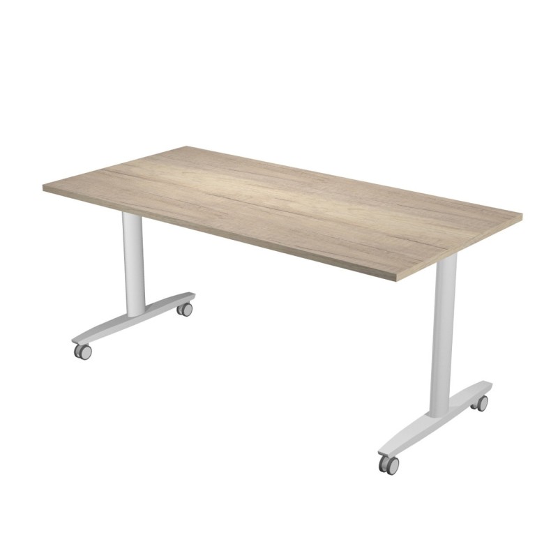 Table rabattable à roulettes PRATIC - L.160 x P.80 cm - Plateau Chêne Canadien - Pieds Aluminium