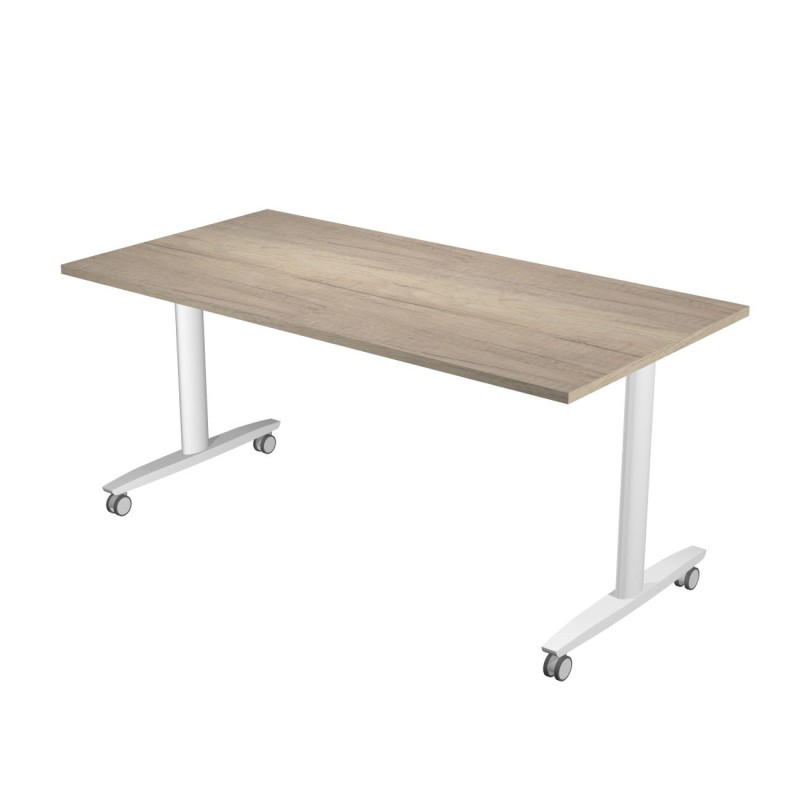 Table rabattable à roulettes PRATIC - L.160 x P.80 cm - Plateau Chêne Canadien - Pieds Blanc