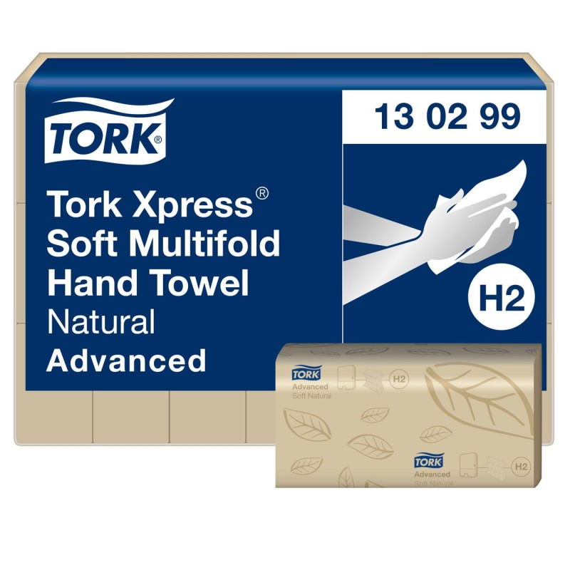 Tork Essuie-mains recyclé Xpress H2 enchevêtrés double épaisseur gaufré Naturel - 130299 - lot de 21 rouleaux