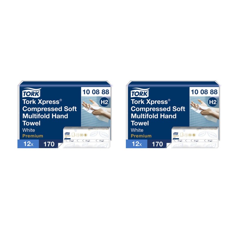 Tork Xpress Essuie-mains 2 plis H2 pliage en M - 1 lot de 12 paquets acheté le 2nd lot a -50%