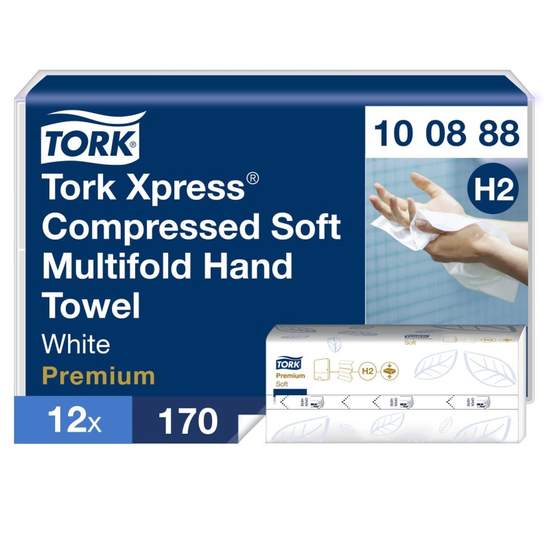 Tork Xpress Essuie-mains interfoliés doux compressés H2 - 2 plis - pliage en M - Lot de 12 x 170 feuilles