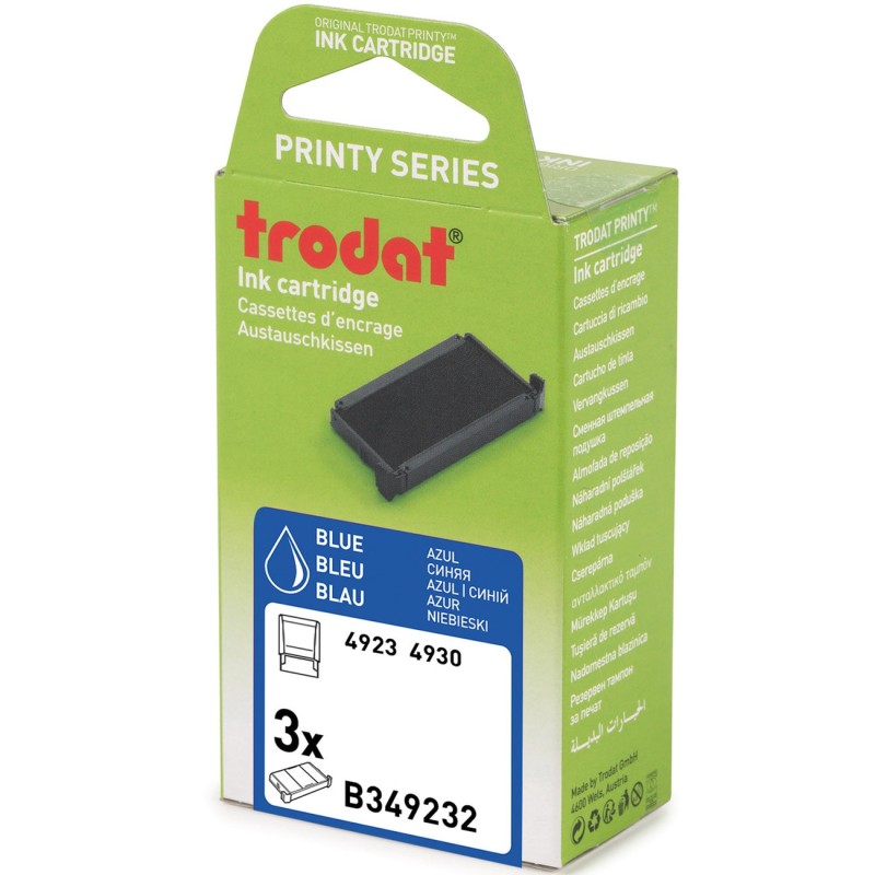 Trodat Cassettes d'encre de rechange pour tampons Printy 4923 - Pack de 3 cassettes bleues