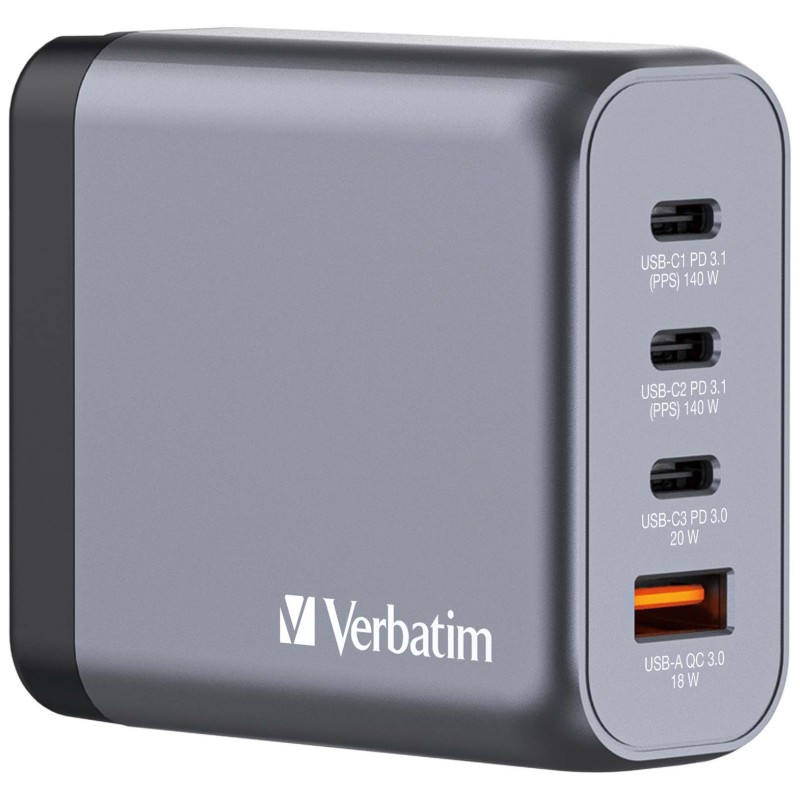 Verbatim Chargeur secteur 4 ports - 1x USB-A et 3x USB-C Quick Charge Power Delivery 140W - Noir